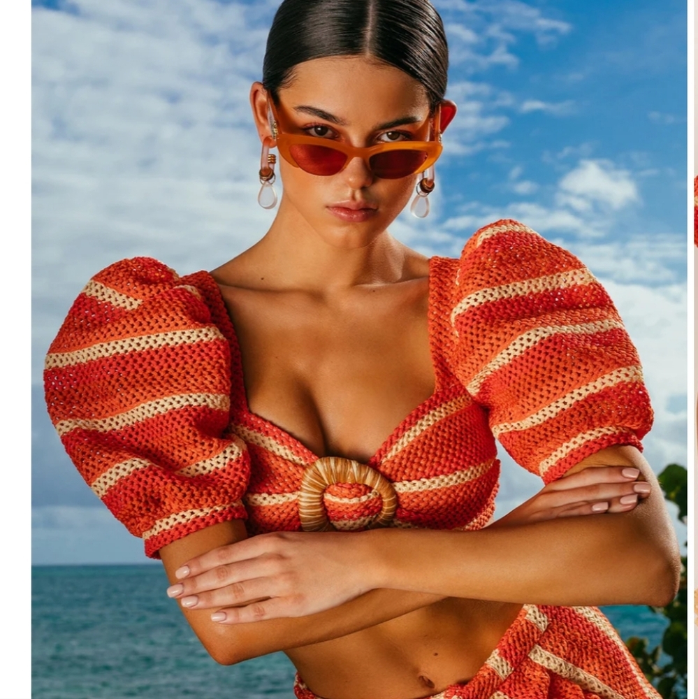 Patbo Striped Crochet Crop Top Size 10 (runs small; fits size 8)